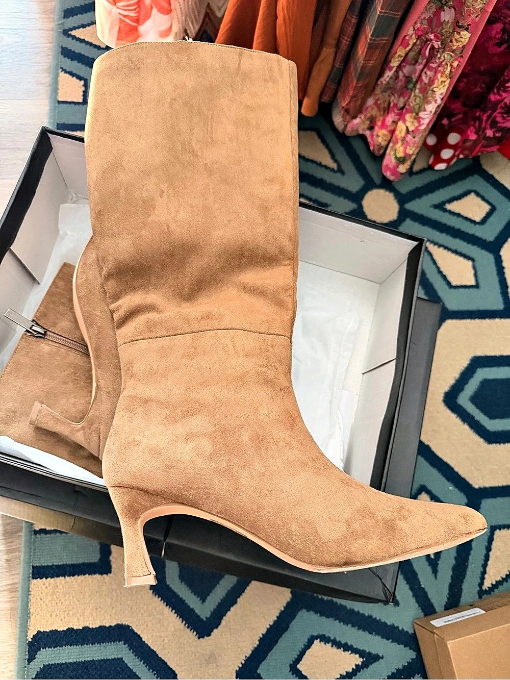 PrettyLittleThing Tall Faux Suede Point Toe Low Heel Wedge High Boots Pointed Sz